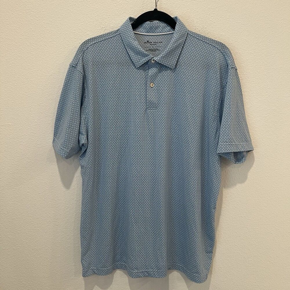 Peter Millar Seaside Blue Polo Shirt Mens Large Bird Print Golf Activewear